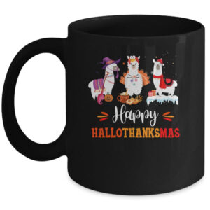 Llama Halloween Thanksgiving Merry Christmas Hallothanksmas Mug 11oz Mug Black 600x 2.jpg