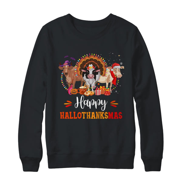 Happy Hallothanksmas Cow Turkey Halloween Thanksgiving Gifts Crewneck Sweatshirt Black 600x 2.jpg