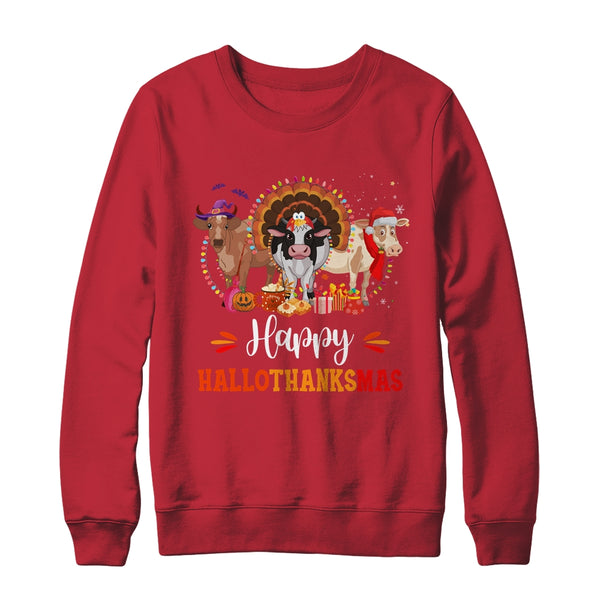 Happy Hallothanksmas Cow Turkey Halloween Thanksgiving Gifts Crewneck Sweatshirt Red 600x 2.jpg