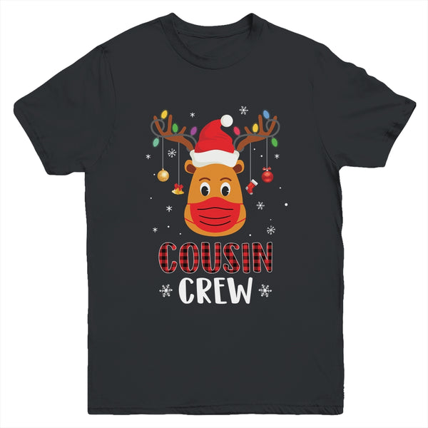 Christmas Cousin Crew Reindeer Mask Red Plaid Youth Youth T Shirt Black 600x.jpg