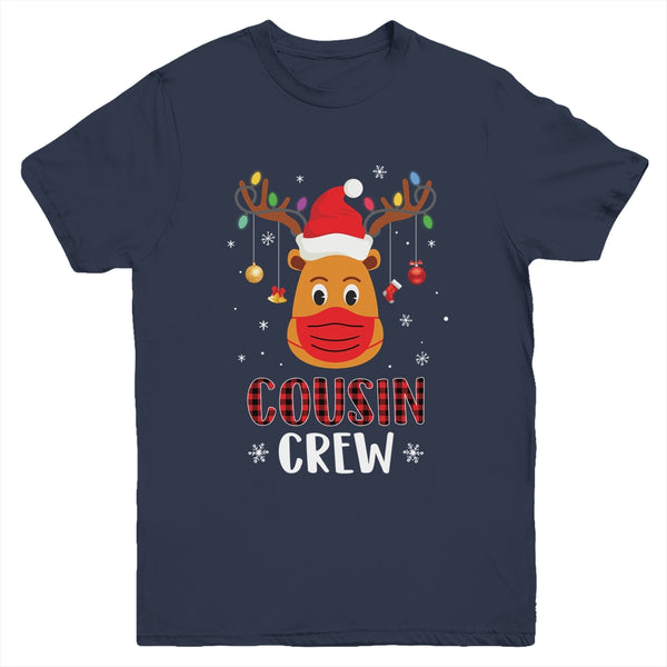 Christmas Cousin Crew Reindeer Mask Red Plaid Youth Youth T Shirt Navy 600x.jpg