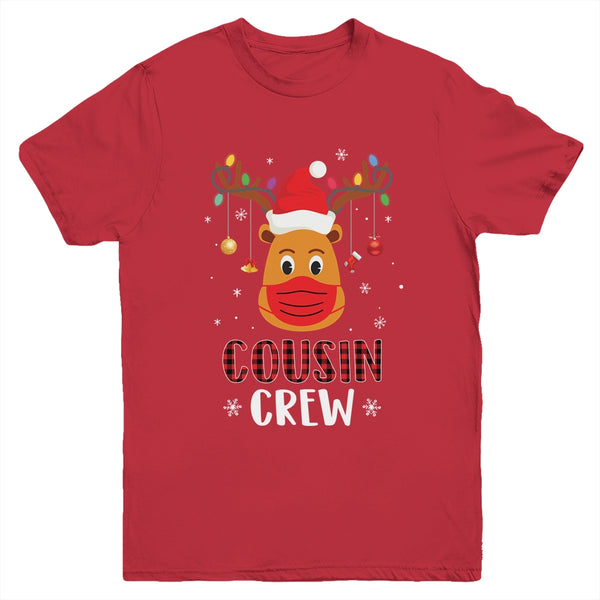 Christmas Cousin Crew Reindeer Mask Red Plaid Youth Youth T Shirt Red 600x.jpg
