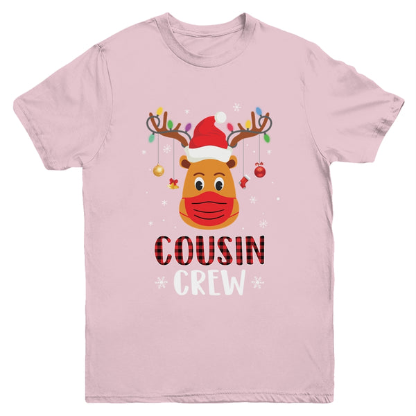 Christmas Cousin Crew Reindeer Mask Red Plaid Youth Youth T Shirt Light Pink 600x.jpg