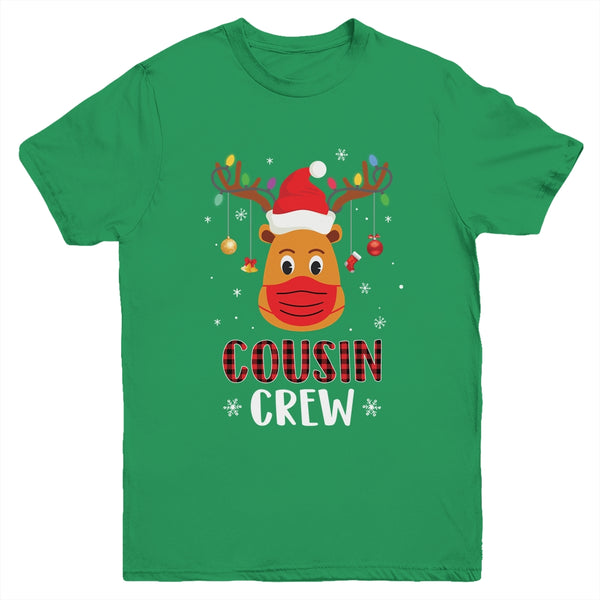 Christmas Cousin Crew Reindeer Mask Red Plaid Youth Youth T Shirt Irish Green 600x.jpg