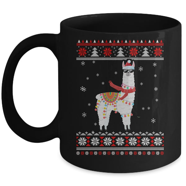 Llama Alpaca Christmas Tree Funny Ugly Christmas Sweater Mug 11oz Mug Black 600x.jpg