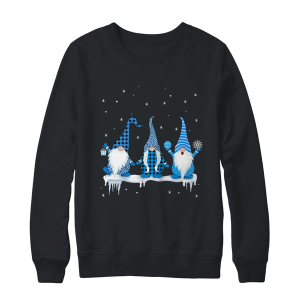 Three Christmas Gnomes Funny Humor Santa Blue Christmas Crewneck Sweatshirt Black 600x.jpg
