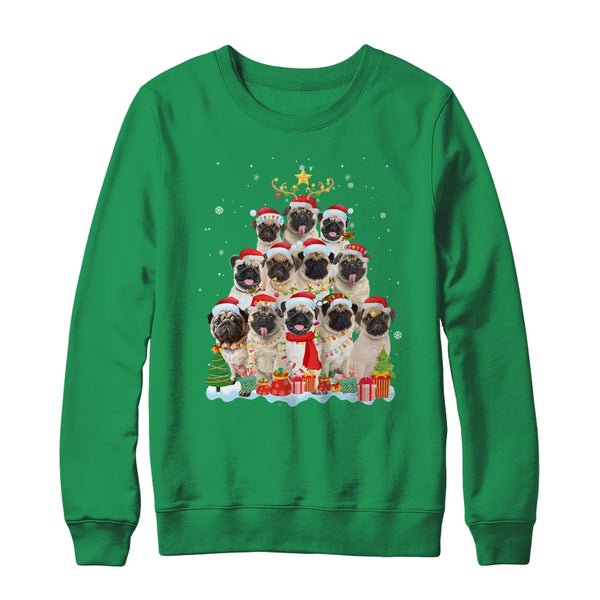 Pug Christmas Tree Pajama Xmas Crewneck Sweatshirt Irish Green 600x.jpg