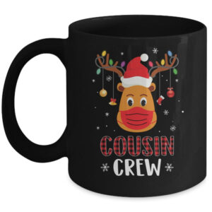 Christmas Cousin Crew Reindeer Mask Red Plaid Mug 11oz Mug Black 600x.jpg