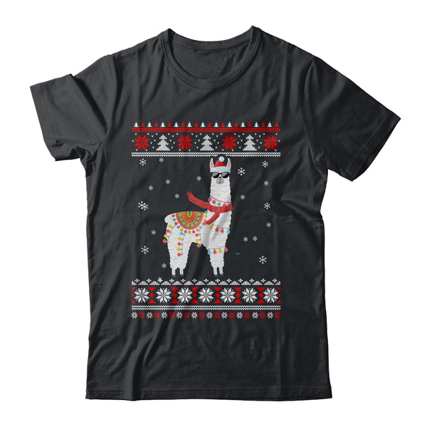 Llama Alpaca Christmas Tree Funny Ugly Christmas Sweater Classic T Shirt Black 600x.jpg