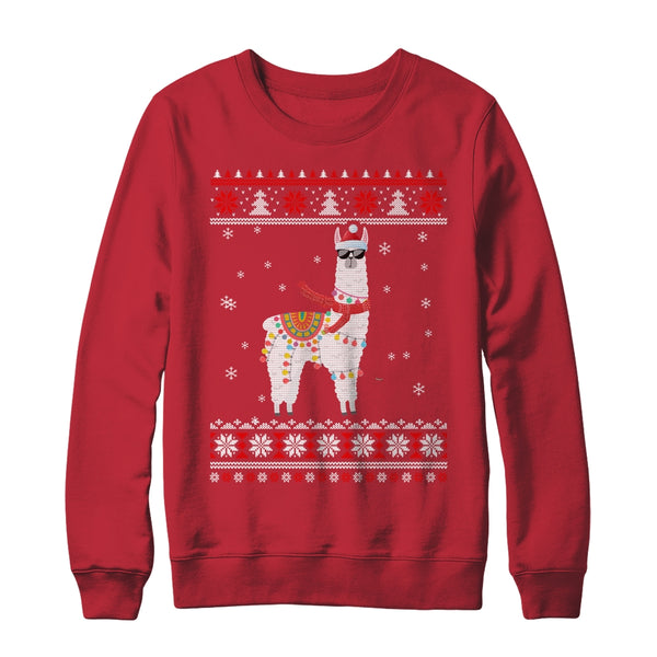 Llama Alpaca Christmas Tree Funny Ugly Christmas Sweater Crewneck Sweatshirt Red 600x.jpg