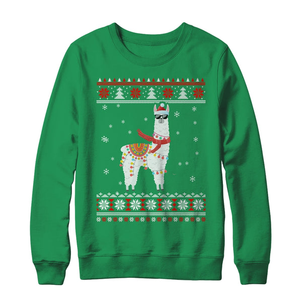 Llama Alpaca Christmas Tree Funny Ugly Christmas Sweater Crewneck Sweatshirt Irish Green 600x.jpg
