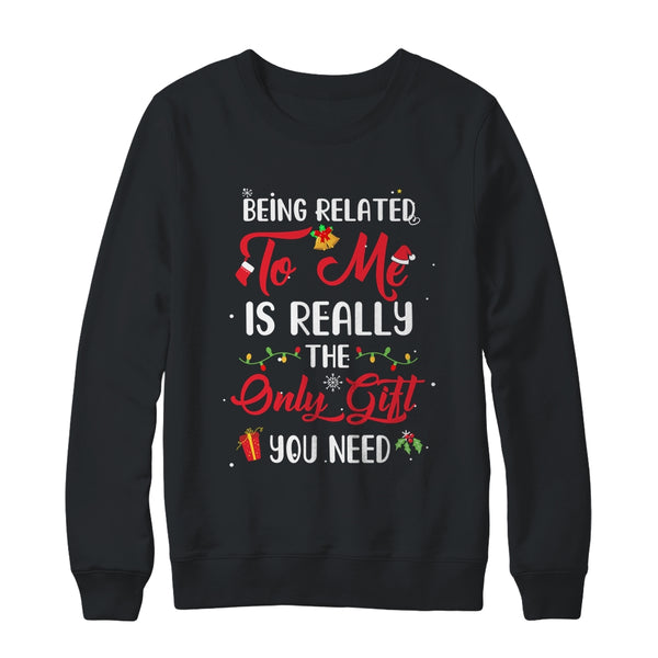 Being Related To Me Cute Christmas Family Xmas Pajama Couple Crewneck Sweatshirt Black 600x.jpg