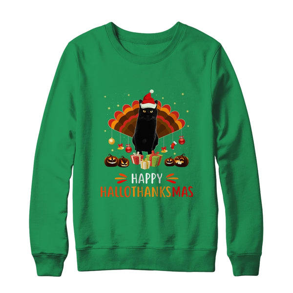 Black Cat Halloween Thanksgiving Christmas Hallothanksmas Crewneck Sweatshirt Irish Green 600x 2.jpg