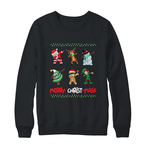 Dabbing Santa Wearing Mask Quarantine Christmas Crewneck Sweatshirt Black 600x.jpg