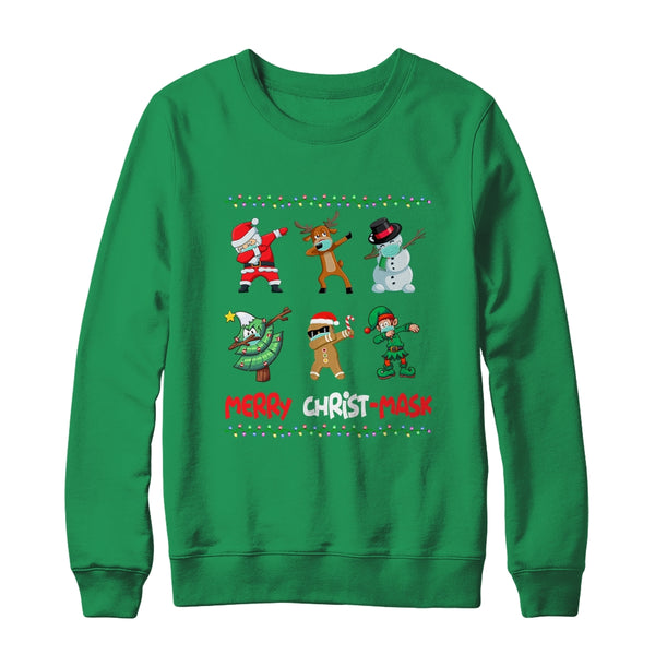 Dabbing Santa Wearing Mask Quarantine Christmas Crewneck Sweatshirt Irish Green 600x.jpg
