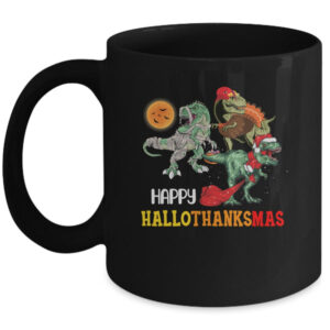 Happy Hallothanksmas Thanksgiving Dinosaur T Rex Turkey Mug 11oz Mug Black 600x 1.jpg