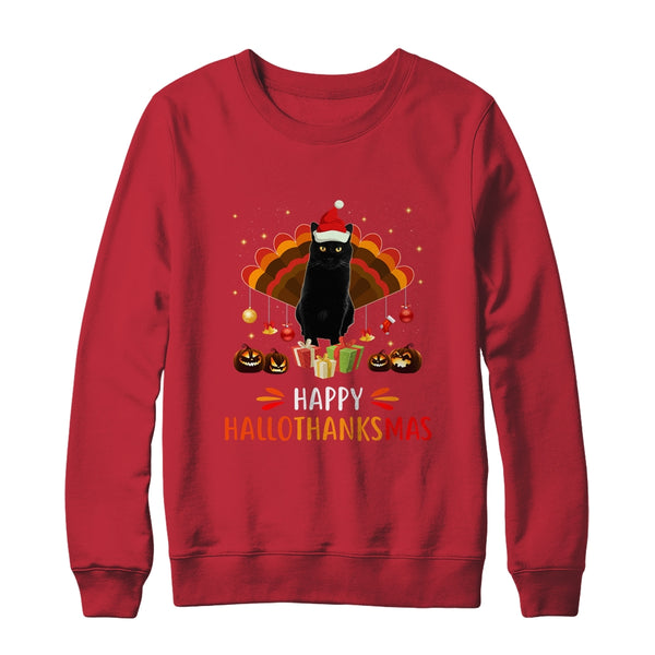 Black Cat Halloween Thanksgiving Christmas Hallothanksmas Crewneck Sweatshirt Red 600x 3.jpg