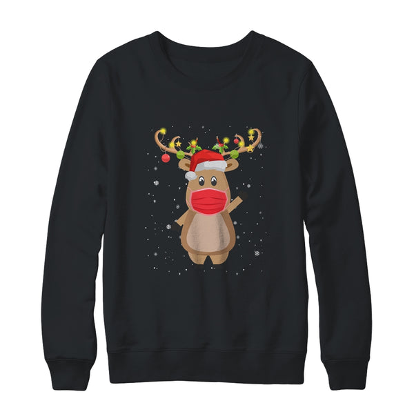 Christmas Mask Cute Reindeer Mask For Holidays Crewneck Sweatshirt Black 600x 1.jpg