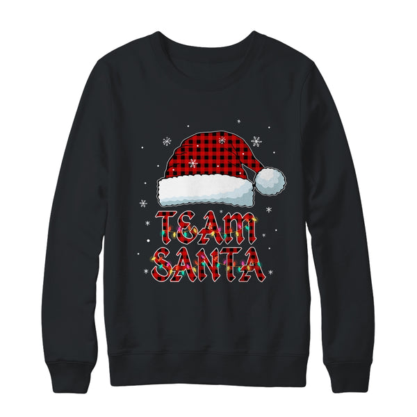 Team Santa Red Plaid Claus Hat Christmas Crewneck Sweatshirt Black 600x 1.jpg