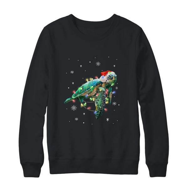 Sea Turtle Lights Funny Santa Hat Merry Christmas Crewneck Sweatshirt Black 600x 1.jpg