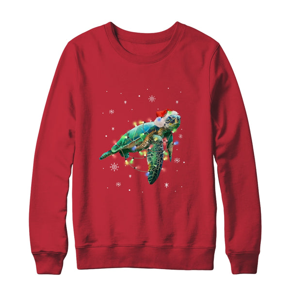 Sea Turtle Lights Funny Santa Hat Merry Christmas Crewneck Sweatshirt Red 600x 1.jpg