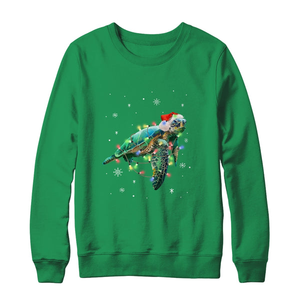 Sea Turtle Lights Funny Santa Hat Merry Christmas Crewneck Sweatshirt Irish Green 600x 1.jpg