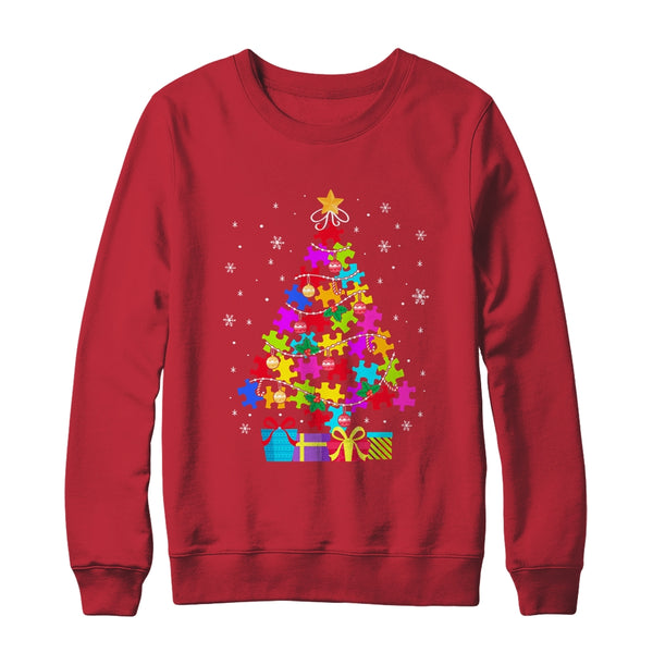 Autism Christmas Tree Gift For A Proud Autistic Person Crewneck Sweatshirt Red 600x 1.jpg