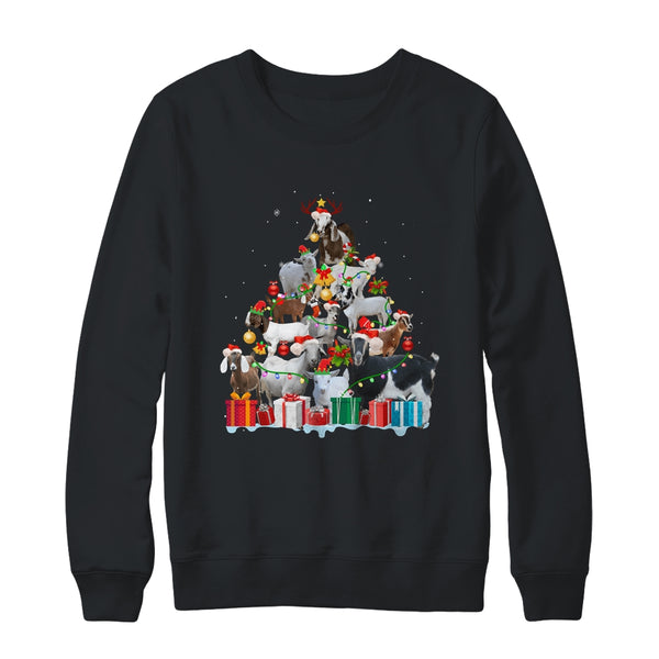 Christmas Goat On Tree Funny Santa Goat Lover Crewneck Sweatshirt Black 600x.jpg