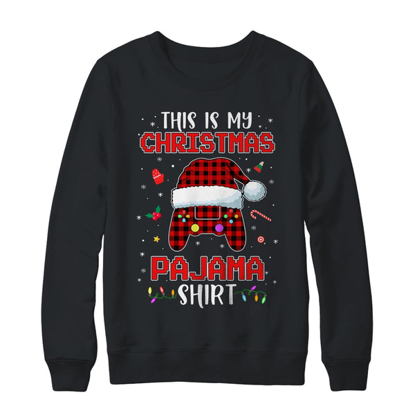 Christmas Gamer Santa Red Plaid This Is My Christmas Pajama Crewneck Sweatshirt Black 600x.jpg