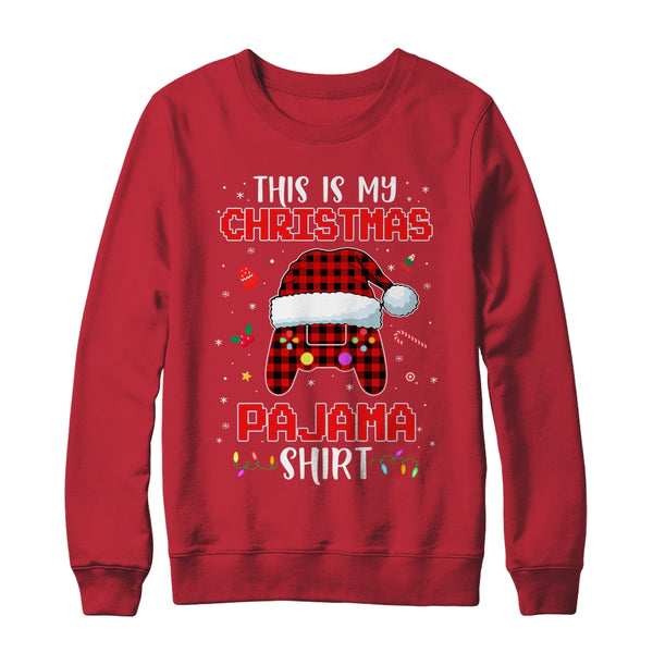 Christmas Gamer Santa Red Plaid This Is My Christmas Pajama Crewneck Sweatshirt Red 600x.jpg