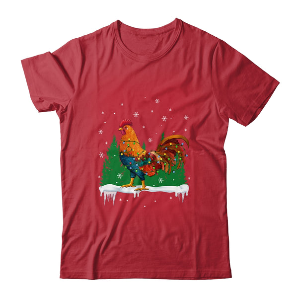 Christmas Rooster Xmas Farmer Chicken Lights Snowflakes Classic T Shirt Red 600x.jpg