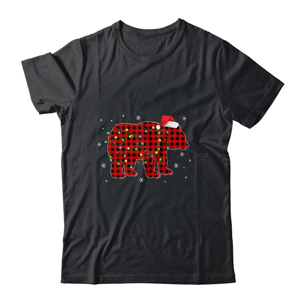 Red Plaid Bear Christmas Lights Santa Hat Pajamas Classic T Shirt Black 600x.jpg