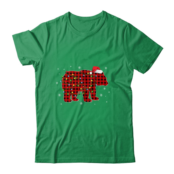 Red Plaid Bear Christmas Lights Santa Hat Pajamas Classic T Shirt Irish Green 600x.jpg