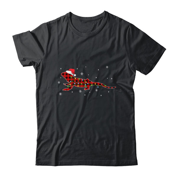 Red Plaid Bearded Dragon Christmas Lights Santa Hat Pajamas Classic T Shirt Black 600x.jpg
