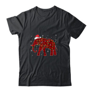 Red Plaid Elephant Christmas Lights Santa Hat Pajamas Classic T Shirt Black 600x.jpg