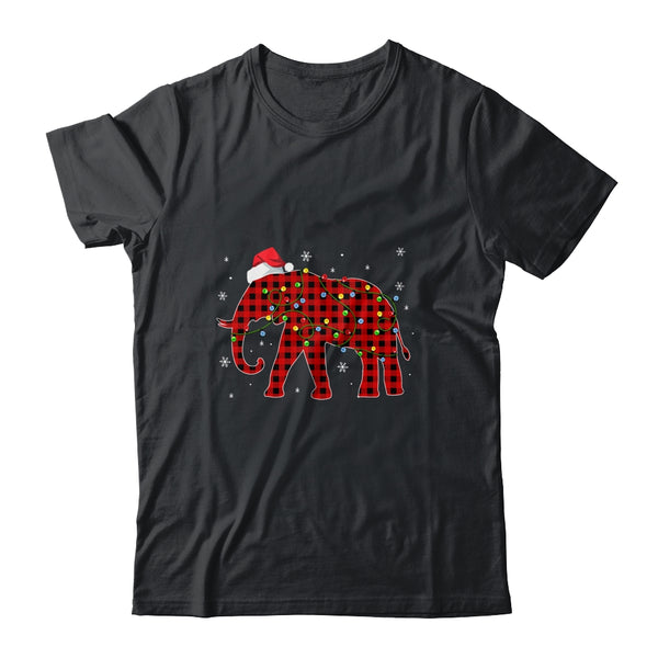 Red Plaid Elephant Christmas Lights Santa Hat Pajamas Classic T Shirt Black 600x.jpg