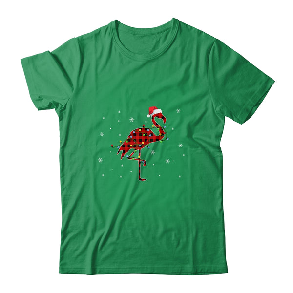 Red Plaid Flamingo Christmas Lights Santa Hat Pajamas Classic T Shirt Irish Green 600x.jpg