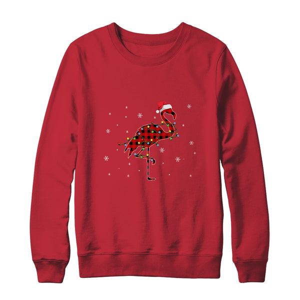 Red Plaid Flamingo Christmas Lights Santa Hat Pajamas Crewneck Sweatshirt Red 600x.jpg