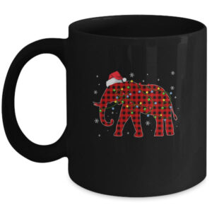 Red Plaid Elephant Christmas Lights Santa Hat Pajamas Mug 11oz Mug Black 600x.jpg
