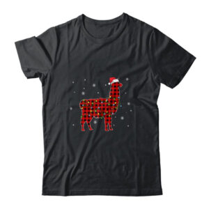 Red Plaid Llama Christmas Lights Santa Hat Pajamas Classic T Shirt Black 600x.jpg