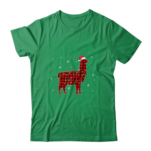 Red Plaid Llama Christmas Lights Santa Hat Pajamas Classic T Shirt Irish Green 600x.jpg