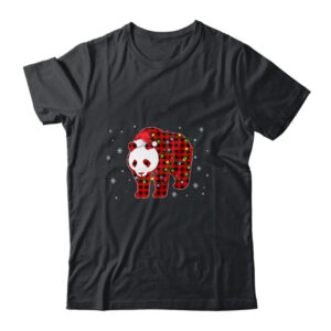 Red Plaid Panda Bear Christmas Lights Santa Hat Pajamas Classic T Shirt Black 600x.jpg