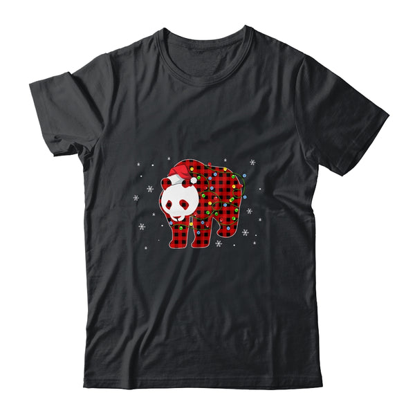 Red Plaid Panda Bear Christmas Lights Santa Hat Pajamas Classic T Shirt Black 600x.jpg