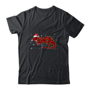 Red Plaid Otter Christmas Lights Santa Hat Pajamas Classic T Shirt Black 600x.jpg