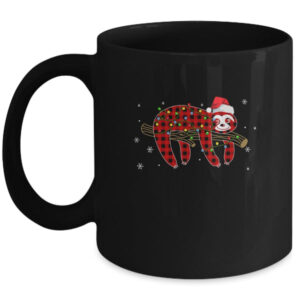 Red Plaid Sloth Christmas Lights Santa Hat Pajamas Mug 11oz Mug Black 600x.jpg
