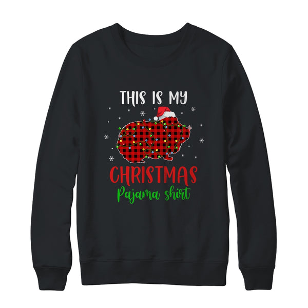 This Is My Christmas Pajama Shirt Guinea Pig Red Plaid Crewneck Sweatshirt Black 600x.jpg