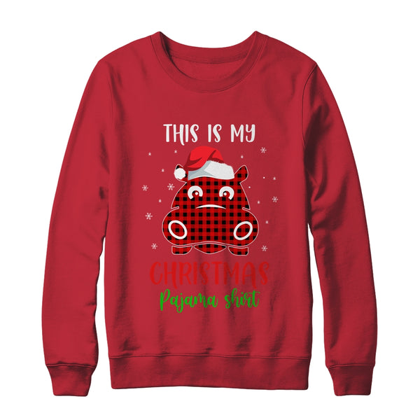 This Is My Christmas Pajama Shirt Hippopotamus Red Plaid Crewneck Sweatshirt Red 600x.jpg