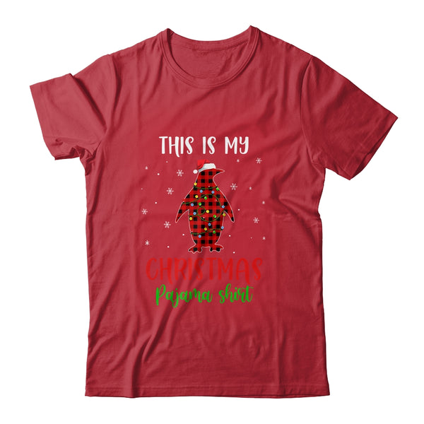 This Is My Christmas Pajama Shirt Penguin Red Plaid Classic T Shirt Red 600x.jpg