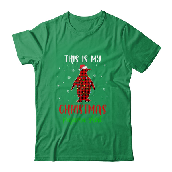 This Is My Christmas Pajama Shirt Penguin Red Plaid Classic T Shirt Irish Green 600x.jpg
