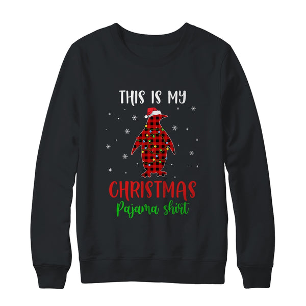 This Is My Christmas Pajama Shirt Penguin Red Plaid Crewneck Sweatshirt Black 600x.jpg